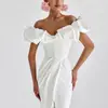 Popular Transfronterizo Europeo y Americano para Mujer Vestido de Noche de Oficina con Abertura Alta Hombro Único Falda Larga Tubo Volante Vestido