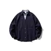 Camisa retro de retazos estilo japonés Rumeng, de dos piezas falsas, con cuello camisero vuelto y manga larga para hombre, otoño, corte holgado, casual versátil en capas