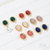 Brincos Ovais de Jade Colorido com Renda Banhados a Ouro 14K que Preservam a Cor Vintage com Argola Suspensa Acessórios de Brincos Feitos à Mão DIY