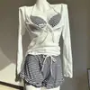 Moda Sexy Chica Caliente Suelto Blanco Ligeramente Transparente Tejido Cubre Traje de Baño de Bikini Rayado para Mujer Traje de Baño de Tres Piezas para Aguas Termales
