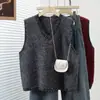 Chaleco de Punto Brillante con Lentejuelas Estilo Lujo Ligero para Mujer Primavera 2026 Nuevo Chaleco Suéter sin Mangas de Cuello en V