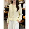 Camisa con Cuello de Lazo Estilo Coreano y Borde con Volantes para Mujer, Colección Primavera 2026, Diseño Juvenil, Blusa de Nicho Estilo Francés