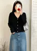 Jaqueta Casual Fina Versátil Plus Size 2026 Outono Cardigã de Tricô Solto Feminino Top Estilo Curto