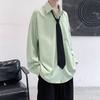 Camisa Nueva para Hombre 2024 Estilo Hong Kong Marca de Moda Tendencia Suelta Color Sólido Simple Casual Manga Larga Corbata de Hombre
