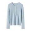 Suéter de punto para mujer con cuello redondo 100% cachemir puro, corte ajustado, cárdigan de media botonadura, color liso, manga larga para otoño e invierno