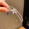 Nuevo Pulsera Abierta de Doble Capa Flor de Zirconia Estilo Chino, Pulsera de Lujo Ligero de Gama Alta, Joyería Simple de Moda Retro al por Mayor