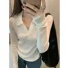 ¡RUNXI! ¡Seda de morera y lana! Camiseta base de punto de manga larga con cuello polo, suéter elegante para mujer 3956