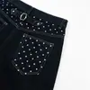 Calça jeans estilo high street americana para homens, marca moderna com design de patches de estrela, calça única solta de perna larga e corte curvo