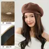 [En Stock] Boina Retro de Lana de Color Sólido con Pico de Pato Sombrero de Periodista Versátil Casual Boina Agradable para la Piel