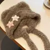 Gorro de tricô para outono e inverno, estilo gato, com abas para as orelhas, forro de pelúcia, espessado para aquecimento, design fofo de desenho animado, faz o rosto parecer menor