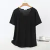 Camiseta de Modal con Cuello en U y Mangas Cortas para Mujer, Top Casual Delgado de Talla Grande para Estar en Casa, Ropa Popular de Manga Corta para Mujer