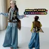 Conjunto de 3 Peças para Meninas Outono 2026 Estilo Acadêmico Retrô Bordado Cartoon Malha Camisa de Renda Jeans