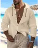 Nueva Camisa con Capucha para Hombre de Amazon Transfronterizo Nueva Colección Primavera y Verano Color Sólido Algodón y Lino Tops Casuales de Manga Larga para Hombre