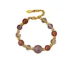Pulsera con colgante de cuarzo rosa de cristal de colores y diseño de fresa, pulsera para niña de alta gama y lujo, venta al por mayor