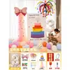 Decoración de primer cumpleaños con notas adhesivas de colores, pastel, tablero KT, globos para niños y niñas, accesorios para fotos de escena de hotel, pared de fondo