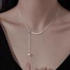 Collar de Plata de Ley S925 con Borla Shijia y Perla para Mujer Cadena para Clavícula Francesa de Gama Alta Cadena Elástica Ajustable Grabada de Nicho
