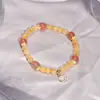 Bado Pulsera de Granate de Doble Capa Cristal de Fresa Simple Pulsera de Amiga para Mujer Pulsera de Cuentas que Cambian la Suerte Cuarzo Rutilado Dorado para Mujer Cristal
