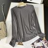 Otoño 2023 Nueva camiseta de manga larga con cuello redondo, camisa básica, top fino y elástico para mujer 462128