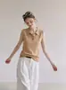 Chaleco de punto con cuello caqui para mujer, estilo old money, casual y versátil, adelgazante, sin mangas, top con cuello 10437