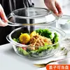 Cristal Transparente de Alto Borosilicato con Tapa, Olla de Cristal Resistente al Agua Caliente, Recipiente de Vidrio para Horno de Microondas, Plato para Arroz Horneado, Plato para Barbacoa, Olla para Sopa