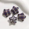 Ins Coreano Retrô Tecido Xadrez Estrela de Cinco Pontas Botão Brincos DIY Acessórios de Cabelo Chapéu Bolsa Fivela Acessórios