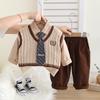 Ropa de otoño para niños 1-4 años 0 ropa infantil para bebés 2 traje de bebé 3 conjunto de tres piezas con corbata estilo escolar de primavera y otoño para niños