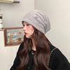 Chapéu de Lã com Cordão Estilo Coreano Cabeça Grande Wai Gorro de Tricô com Pelo para Mulheres Pulôver Cacheado Gorro para Frio Rosto Mostrável Cabeça Pequena Chapéu Lua