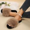 Pantuflas de Piel Sintética de Zorro Transfronterizas de Amazon para Mujer Otoño e Invierno Nuevas Pantuflas de Felpa Pantuflas Antideslizantes para Mujer