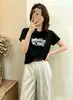 Camiseta de algodón acanalado de trece filas, fuente física, para mujer, directo de fábrica, top de manga corta estampado slim-fit, exclusivo de venta al por mayor de verano