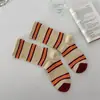 Calcetines de Algodón Puro con Rayas de Bloques de Color de Longitud Media para Mujer, Cómodos y Versátiles, Casuales y Personalizados, Calcetines de Felpa, Estilo Coreano Dongdaemun