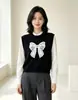 Chaleco de punto con cuello redondo y lazo de encaje estilo universitario fresco coreano y japonés, nuevo suéter de otoño, chaleco holgado para mujer