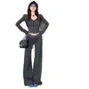 Pantalones casuales de pierna ancha a rayas para mujer, estilo retro americano, holgados y adelgazantes, de pierna recta, largos hasta el suelo, conjunto de sudadera con capucha de manga larga