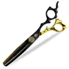Tesoura de Cabeleireiro Nepson Preto Dourado Full-Tin de 6,0 polegadas, Tesoura de Corte de Cabelo, Tesoura Reta, Tesoura de Desbaste, Tesoura para Franja