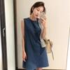 2022 Verano Nuevo Estilo Coreano Minimalista Algodón y Lino Vestido para Mujer Suelto Casual Sin Mangas Chaleco Falda A-line