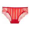 Ropa interior roja para mujer Ropa interior sexy y encantadora para mujer Festive Year de Vida Cintura baja de encaje Malla roja Tangas transparentes
