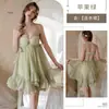 Pijama Sexy Kameixue Estilo Francês Menina Borboleta Puro Desejo Vazado Vestido Curto de Alça com Babados 2323