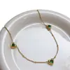 Moda Europea y Americana Sencillo Nicho Versátil Esmeralda Diamante Acero Inoxidable Círculo Corazón Collar Joyería para Mujer Sencillo y Versátil