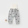 Pantalones largos de algodón para bebé, de cintura alta, protectores de barriga, adecuados para bebés y niños pequeños, pantalones largos de capa base para otoño, pantalones de cintura alta grado A para bebés y niños pequeños