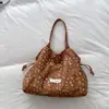 Bolsa de Tote Estilo Coreano Ins Personalidad Perezosa Estampado de Leopardo Gran Capacidad para el Trabajo y el Viaje Bolso de Hombro Único de Lona Moderno Chic