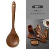 Juego de espátulas de teca para cocinar, espátula de madera de acacia con mango largo, espátula para sartenes antiadherentes, cucharón de sopa de madera, vajilla, utensilios de cocina
