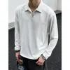 Camisa Polo Simples de Cor Sólida com Manga Longa Masculina Solta Versátil Tendência Novo Estilo Trabalho Casual Patchwork Gola Camiseta Top