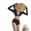 Traje de Banho Popular Coreano Estilo Ins Proteção Solar Manga Longa Aparência Emagrecedora Push-Up para Seios Pequenos Conservador Cintura Alta Cobertura da Barriga Fenda para Mulheres
