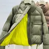 Chamarra Acolchada de Plumas de Pato Blanca para Mujer, Estilo Coreano Retro, Texturizada, Color Contrastante, Engrosada, Cuello Alto, Nueva de Invierno 2026