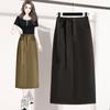 Plus Size Fat mm Design Único Cintura Alta Saia com Tiras Feminina Outono Nicho Fenda Elegante Look Emagrecedor Saia