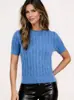 Top de Punto Trenzado de Manga Corta para Mujer Estilo Retro Europeo y Americano 2026, Top Corto de Cuello Redondo Ajustado Primavera/Verano, Exclusivamente para Ventas Transfronterizas