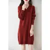 Nuevo Vestido de Punto de Lana Pura con Cuello en V para Otoño e Invierno, Suéter de Manga Larga de Longitud Media para Mujer, Vestido Base de Cachemira Holgado