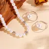 Moda Nueva Europea y Americana Traje de Collar y Pendientes de Perlas Acero Inoxidable Pendientes de Perla Versátiles Gargantilla Collar para Mujer