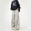 Pantalones casuales de cuadros deconstruidos estilo americano para hombre, pantalones rectos holgados de otoño con cintura elástica, corte holgado, efecto adelgazante, pierna ancha, pantalones hasta el suelo