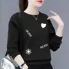 Camiseta de manga comprida para mulheres Primavera e Outono Nova tamanho plus size estilo western roupa de mãe pulôver folgado combinando tudo camisa base top para mulheres