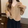 Tops de nicho para mujer para principios de otoño 2022, nuevo tejido de punto con cuello en V, cárdigan suéter corto de invierno, estilo artístico